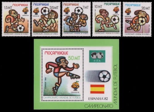 Mosambik 1982 - Mi-Nr. 884-888 & Block 13 ** - MNH - Fußball / Soccer