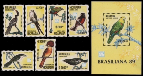 Nicaragua 1989 - Mi-Nr. 2943-2949 & Block 184 ** - MNH - Vögel / Birds
