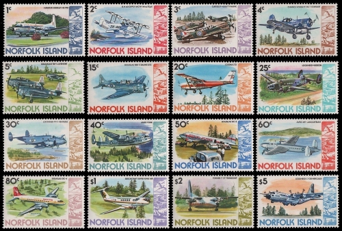Norfolk-Insel 1980 - Mi-Nr. 239-254 ** - MNH - Flugzeuge / Airplanes
