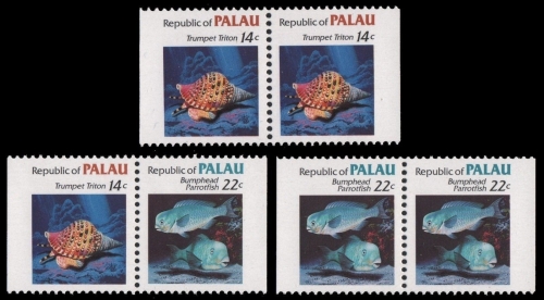 Palau 1985 - Mi-Nr. 74-75 D ** - MNH - 3 Paare - Meeresleben / Marine life