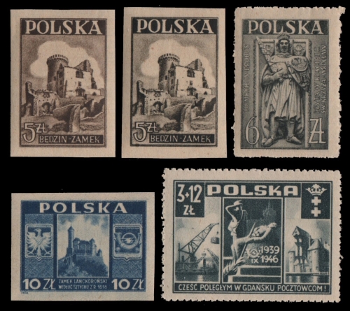 Polen 1946 - Mi-Nr. 441 a/b-443 & 444 ** - MNH - 2 Ausgaben