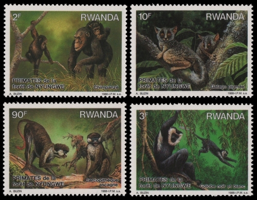 Ruanda 1988 - Mi-Nr. 1389-1392 ** - MNH - Affen / Monkey