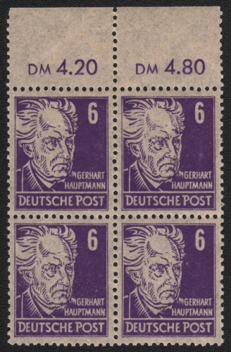 SBZ 1948 - Mi-Nr. 213 cx ** - MNH - Viererblock vom Oberrand - BPP geprüft