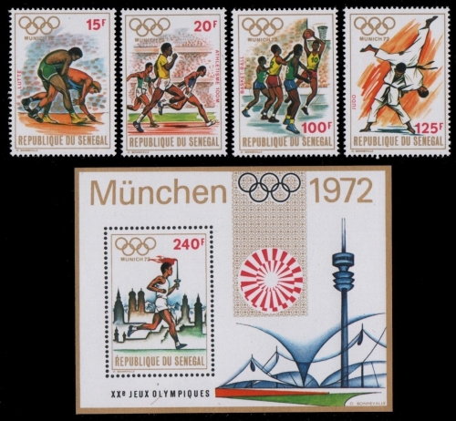 Senegal 1972 - Mi-Nr. 494-497 & Block 10 ** - MNH - Olympia München