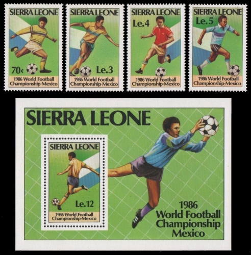 Sierra Leone 1986 - Mi-Nr. 873-876 & Block 42 ** - MNH - Fußball / Soccer