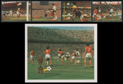 St. Lucia 1982 - Mi-Nr. 573-576 & Block 33 ** - MNH - Fußball / Soccer, football