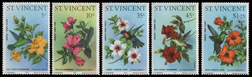 St. Vincent 1976 - Mi-Nr. 441-445 ** - MNH - Blumen / Flowers - Kolibri