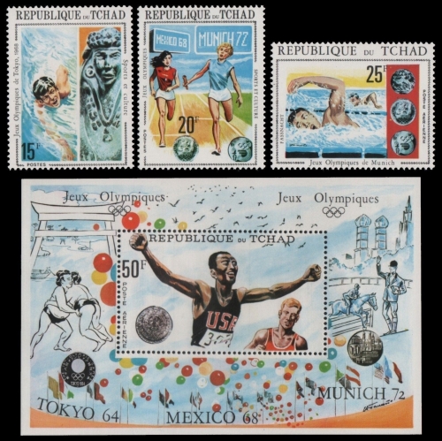Tschad 1971 - Mi-Nr. 379-381 & Block 18 ** - MNH - Olympia