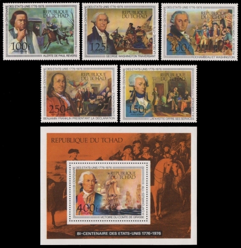 Tschad 1976 - Mi-Nr. 736-740 & Block 64 A ** - MNH - 200 Jahre USA