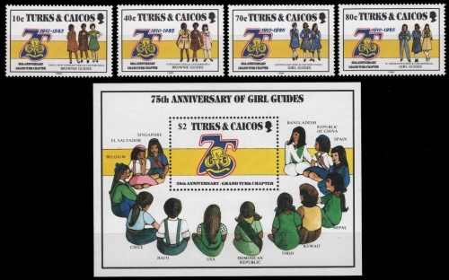 Turks- & Caicos 1985 - Mi-Nr. 772-775 & Block 64 ** - MNH - Pfadfinder / Scouts