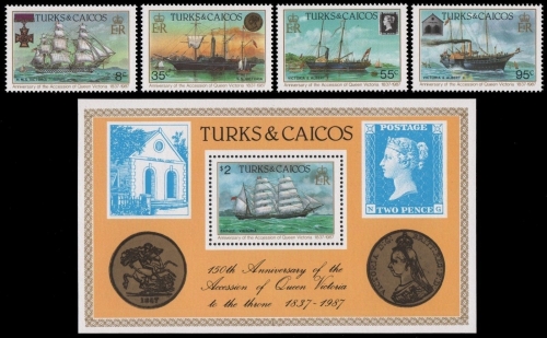 Turks- & Caicos 1987 - Mi-Nr. 791-794 & Block 68 ** - MNH - Schiffe / Ships