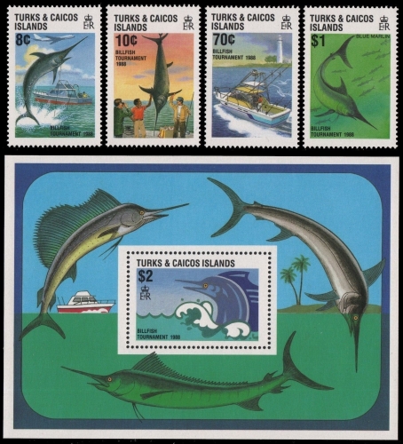 Turks- & Caicos 1988 - Mi-Nr. 819-822 & Block 73 ** - MNH - Fische / Fish