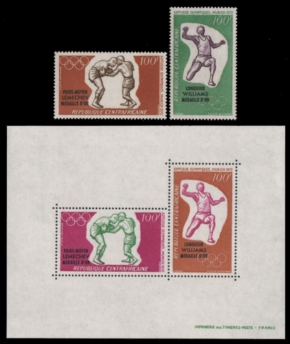 Zentralafrikanische Rep. 1972 - Mi-Nr. 289-290 & Block 8 ** - MNH - Olympia