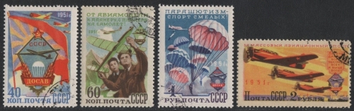 Russia / Sowjetunion 1951 - Mi-Nr. 1593-1596 gest / used - Flugsport