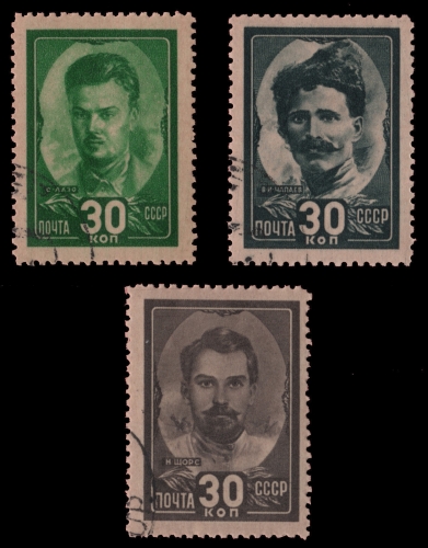 Russia / Sowjetunion 1944 - Mi-Nr. 925-927 gest / used - Bürgerkriegshelden