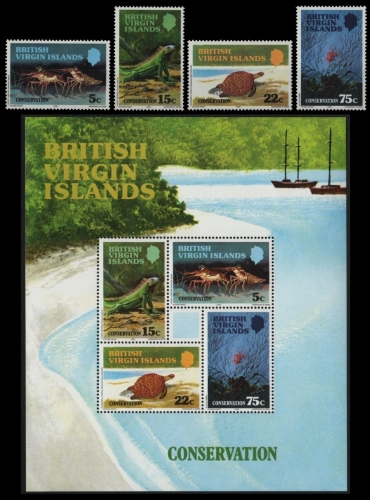 Jungferninseln 1979 - Mi-Nr. 348-351 & Block 9 ** - MNH - Fauna