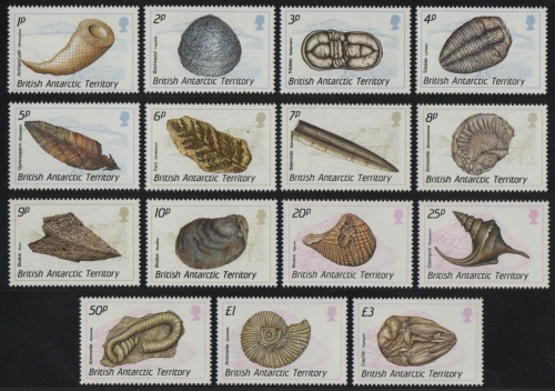 BAT / Brit. Antarktis 1990 - Mi-Nr. 156-170 ** - MNH - Fossilien / Fossils (III)