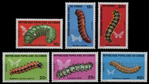 Kongo-Brazzaville 1971 - Mi-Nr. 301-306 ** - MNH - Raupen