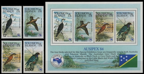 Salomoninseln 1984 - Mi-Nr. 540-543 & Block 15 ** - MNH - Vögel / Birds