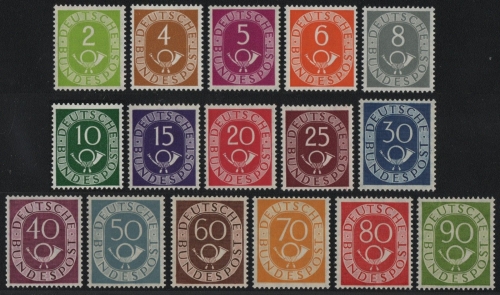 BRD 1951/52 - Mi-Nr. 123-138 ** - MNH - Posthorn - BPP-Attest