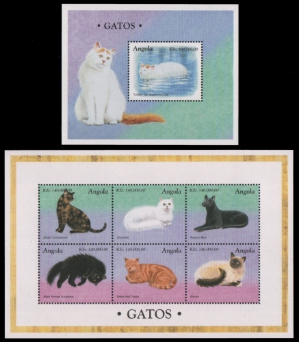 Angola 1998 - Mi-Nr. 1211-1216 & Block 44 ** - MNH - Katzen / Cats