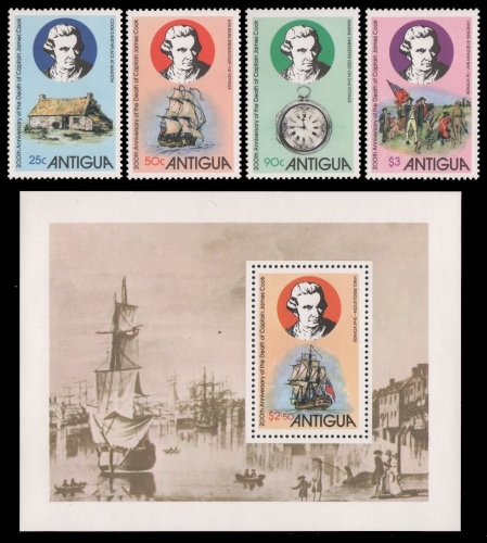 Antigua 1979 - Mi-Nr. 548-551 & Block 44 ** - MNH - Schiffe / Ships - Cap. Cook