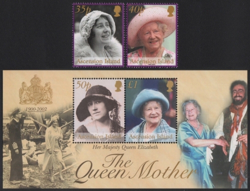 Ascension 2002 - Mi-Nr. 875-876 & Block 47 ** - MNH - Tod Queen Mum