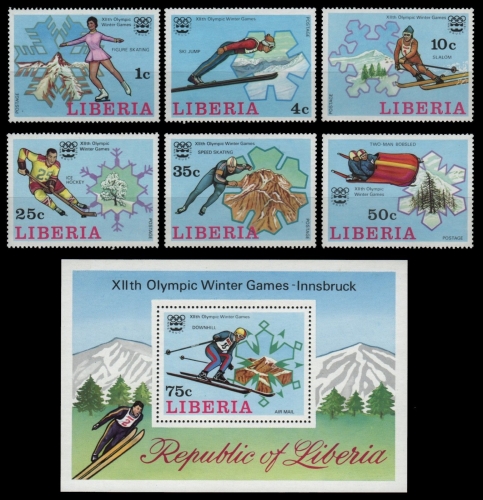 Liberia 1976 - Mi-Nr. 980-985 A & Block 79 A ** - MNH - Olympia Innsbruck
