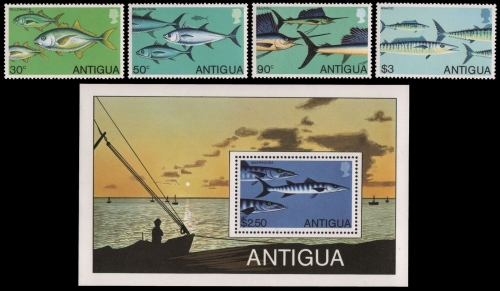Antigua 1979 - Mi-Nr. 543-546 & Block 43 ** - MNH - Fische / Fish