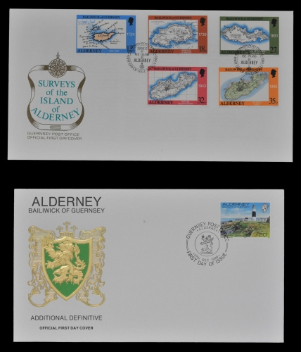 Alderney 1989 - Mi-Nr. 37-41 & 42 - Landkarten / Leuchtturm - 2 FDCs