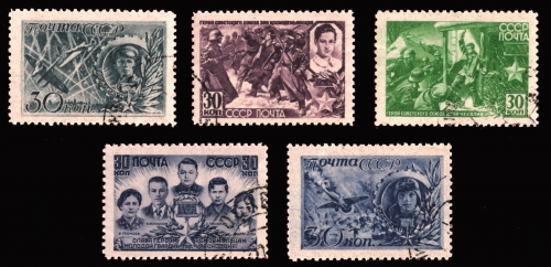 Russia / Sowjetunion 1943 - Mi-Nr. 860-864 gest / used - Helden