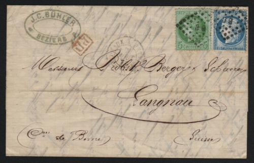 Frankreich 1873 - Brief von Frankreich nach Bern (Langnau)