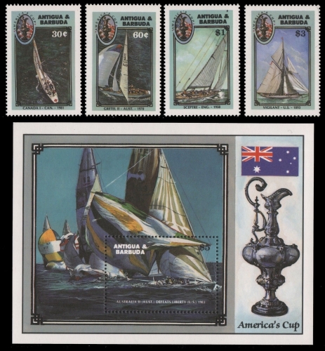 Antigua 1987 - Mi-Nr. 1005-1008 & Block 122 ** - MNH - Segelboot / Sailing boat