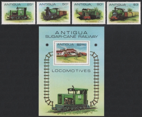 Antigua 1981 - Mi-Nr. 607-610 & Block 53 ** - MNH - Lokomotive / Locomotive