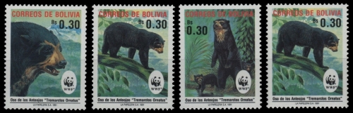 Bolivien 1991 - Mi-Nr. 1137-1140 ** - MNH - Brillenbär / Spectacled bear