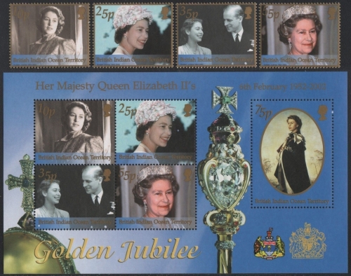 BIOT 2002 - Mi-Nr. 280-283 & Block 18 ** - MNH - 50 Jahre Regentschaft