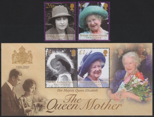 BIOT 2002 - Mi-Nr. 294-295 & Block 20 ** - MNH - Tod von Queen Mum