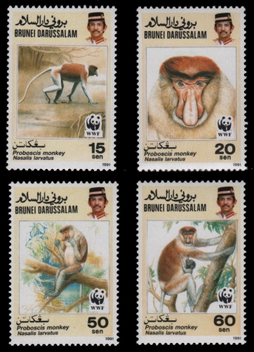Brunei 1991 - Mi-Nr. 430-433 ** - MNH - Affen / Monkeys