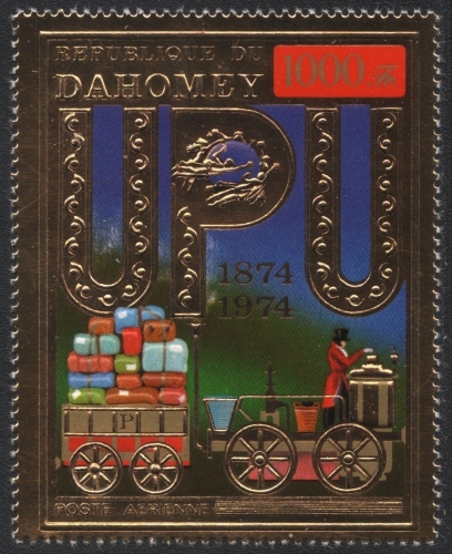Dahomey 1974 - Mi-Nr. 597 A ** - MNH - Gold - Eisenbahn / Train - UPU