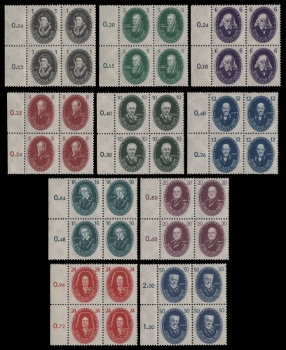DDR 1950 - Mi-Nr. 261-270 ** - MNH - Viererblöcke