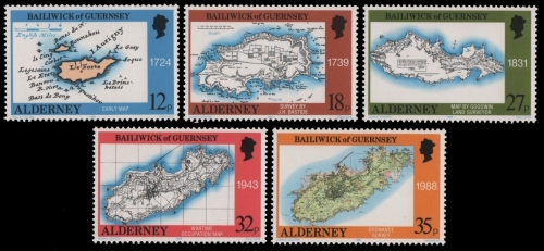 Alderney 1989 - Mi-Nr. 37-41 ** - MNH - Landkarten / Maps