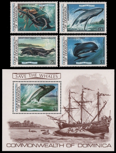 Dominica 1983 - Mi-Nr. 805-808 & Block 81 ** - MNH - Wale / Whales