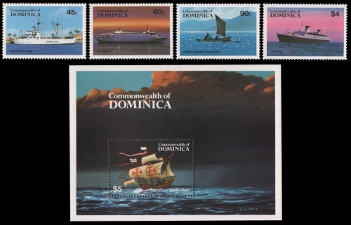 Dominica 1984 - Mi-Nr. 856-859 & Block 89 ** - MNH - Schiffe / Ships