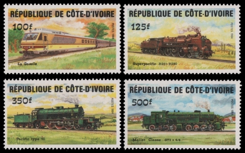 Elfenbeinküste 1984 - Mi-Nr. 826-829 ** - MNH - Lokomotive / Locomotive