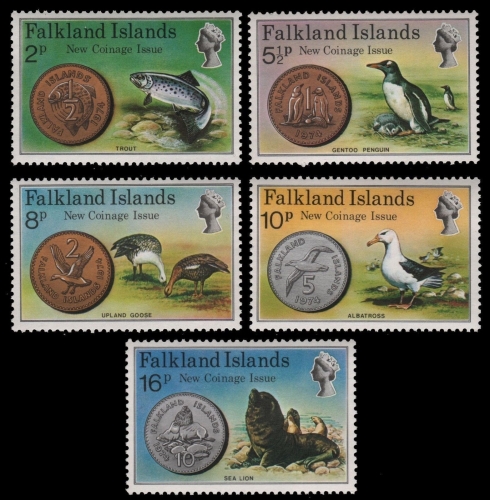 Falkland 1975 - Mi-Nr. 240-244 ** - MNH - Münzen - Tiere / Animals