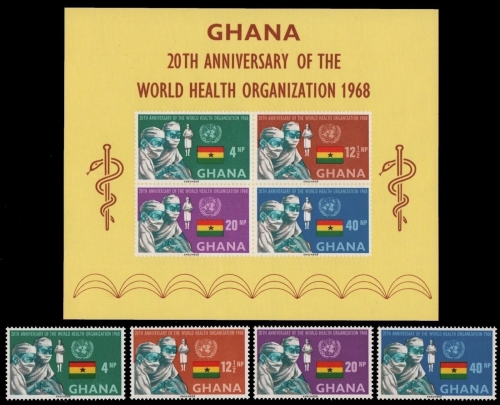Ghana 1968 - Mi-Nr. 347-350 & Block 32 ** - MNH - WHO