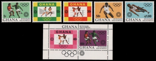 Ghana 1972 - Mi-Nr. 472-476 A & Block 46 ** - MNH - Olympia München