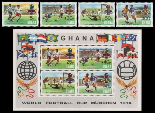 Ghana 1974 - Mi-Nr. 581-584 A & Block 58 A ** - MNH - Fußball / Soccer, football