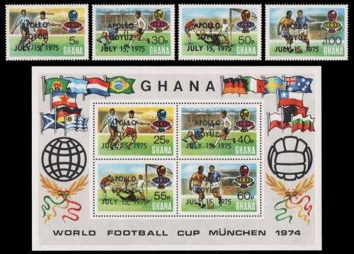 Ghana 1975 - Mi-Nr. 597-600 A & Block 60 A ** - MNH - Fußball / Soccer, Raumfahrt