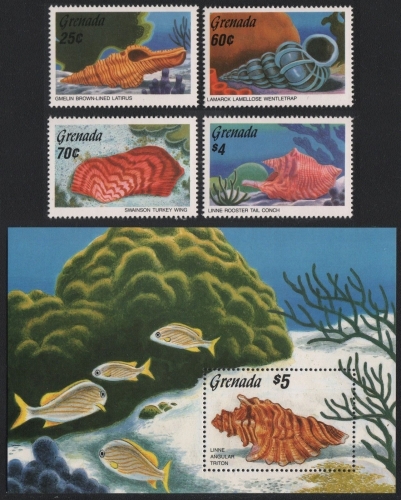 Grenada 1986 - Mi-Nr. 1485-1488 & Block 161 ** - MNH - Meeresschnecken